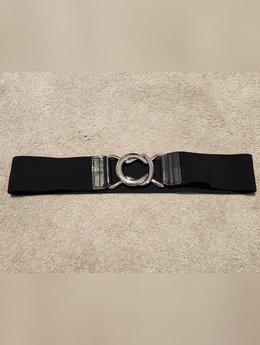 Ralph Lauren Black Stretch Elastic Belt with Silver Knot Buckle NWT Vintage